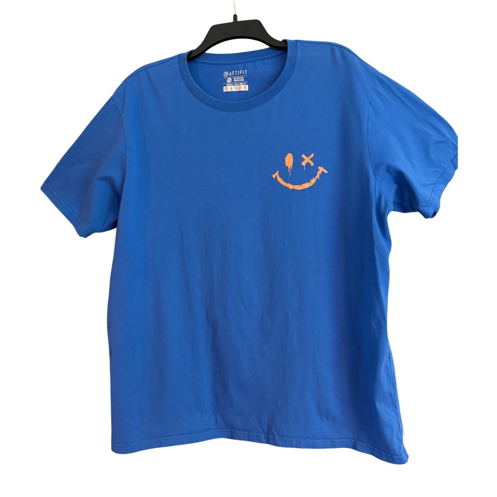 Attifit T-Shirt Mens 2XL Blue Excellent Sunset Smiley Face Graphic Tee